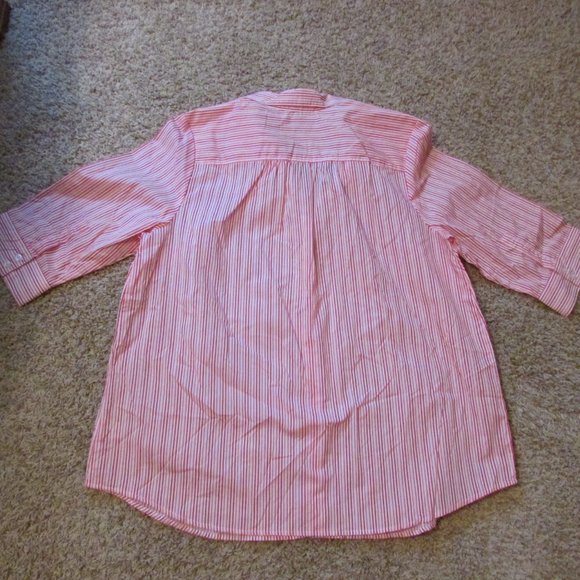 NWOT Roaman's 22W 3X Red White Stripe Full Button Shirt Collar 3/4 Sleeve - Picture 2 of 2
